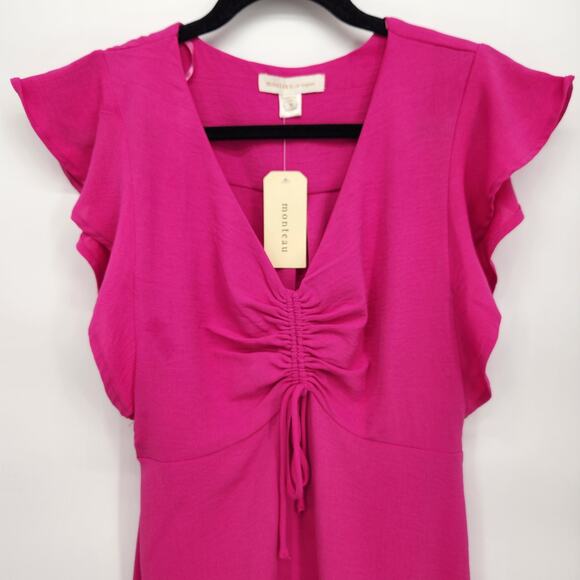 NWT Monteau Los Angles Fuchsia Flutter Sleeve Cocktail Party Dress Women M - Picture 6 of 8
